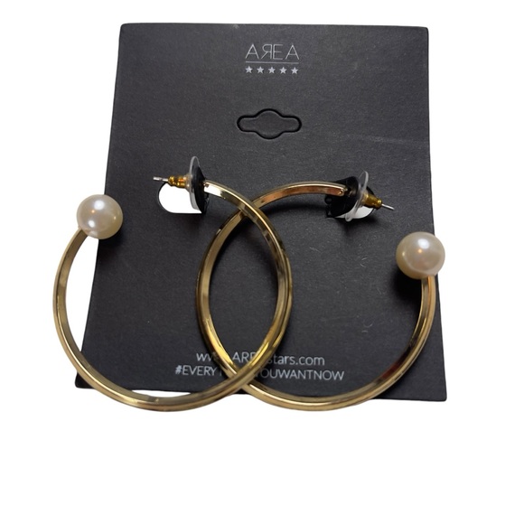 AREA STARS PEARL AND GOLD HUGGIE EARRINGS _ NWT! - Picture 3 of 4